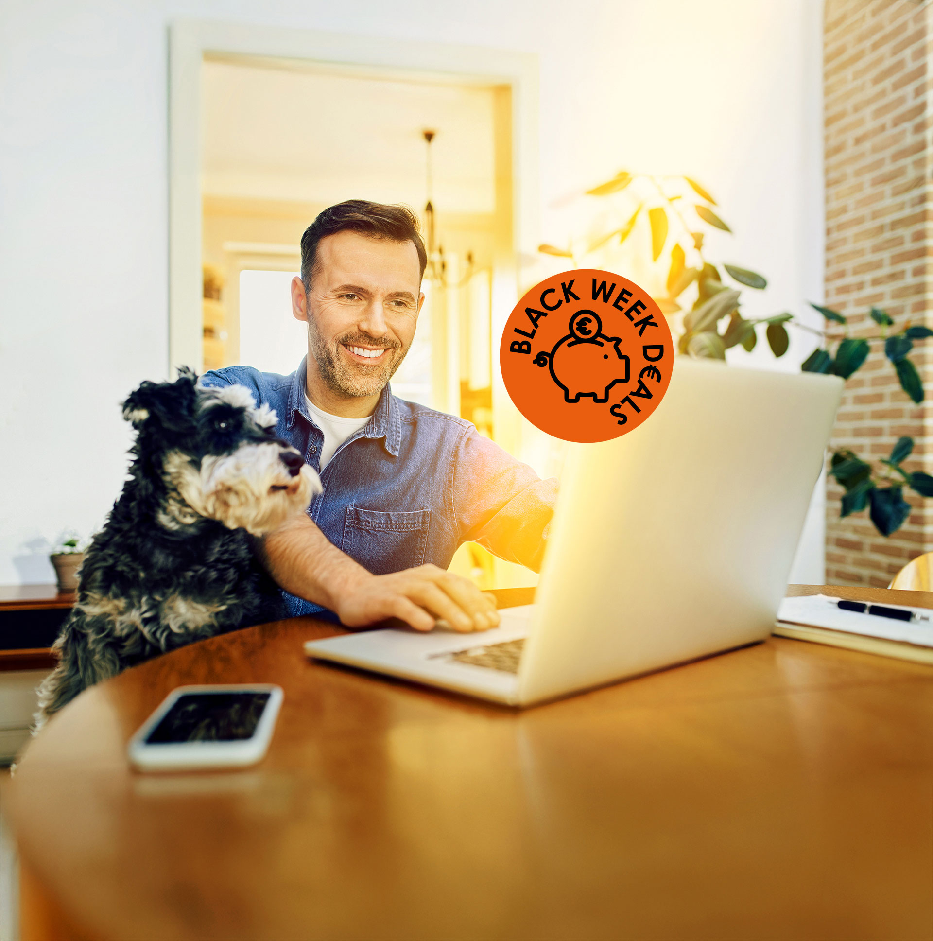 Frau sitzt an Schreibtisch mit Laptop