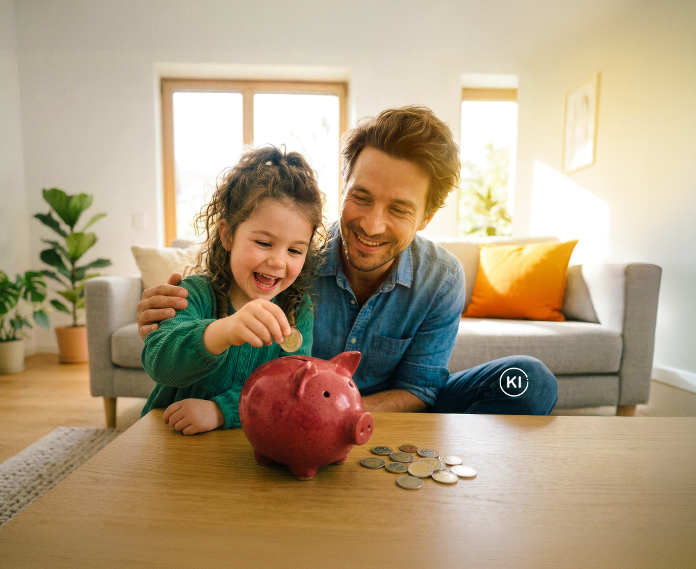 Vater und Tochter zählen Geld