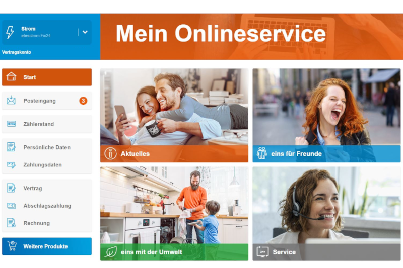 Startseite des Onlineportals für Privatkunden der eins